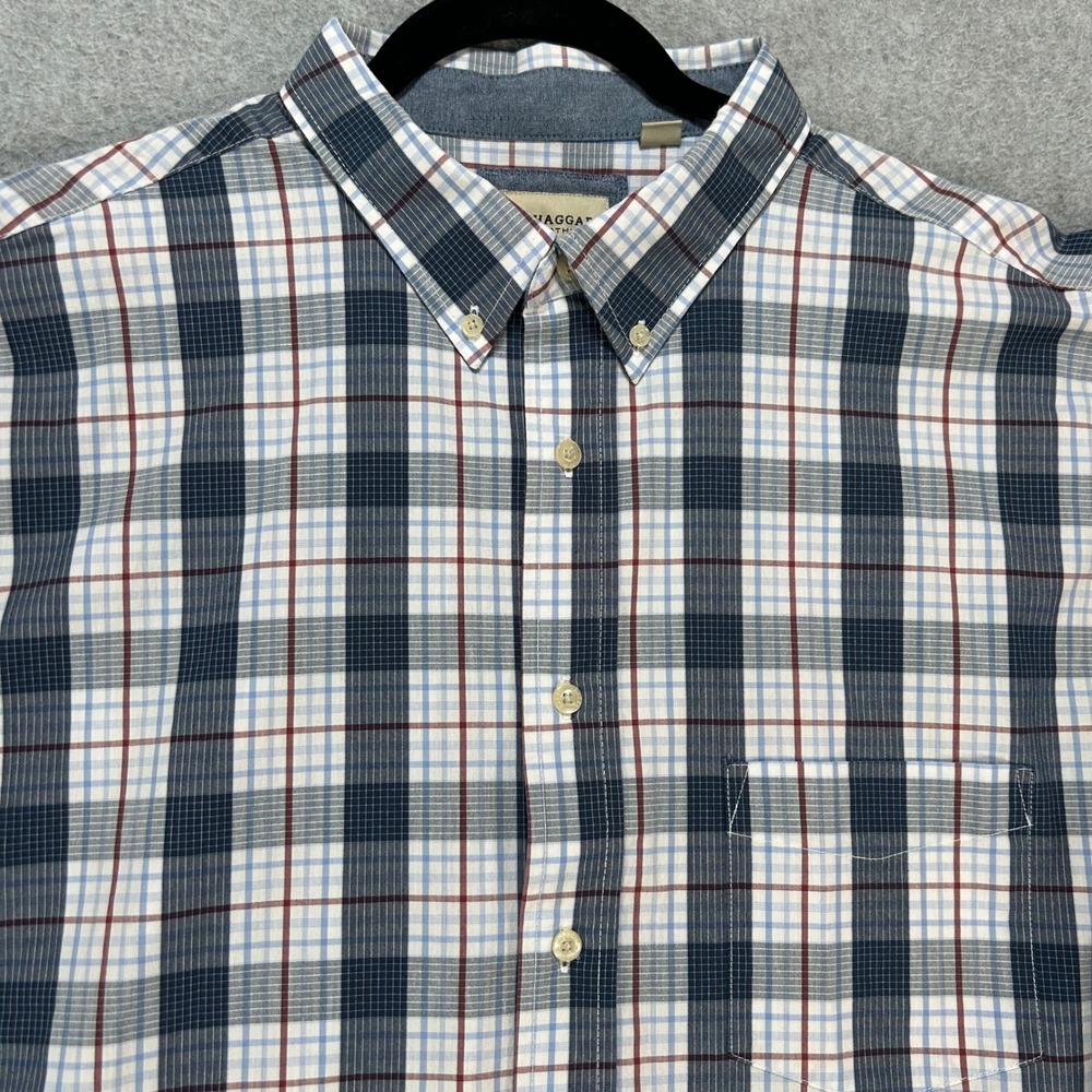 Haggar Button Down Shirt Stretch Mens XL Blue Plaid Classic Preppy Business